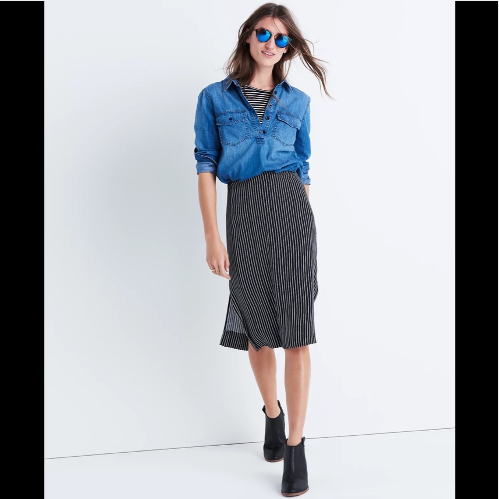 Madewell Striped Side-Slit Midi Skirt